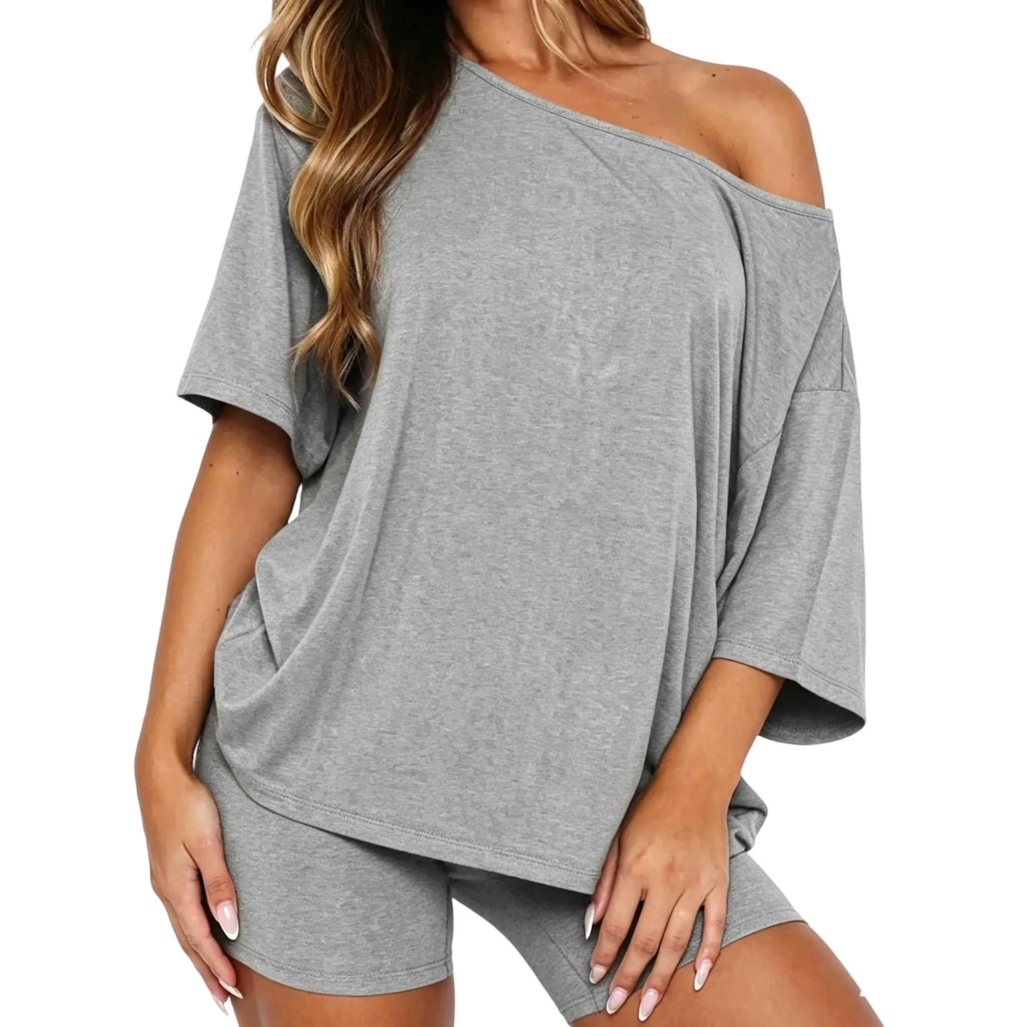 Women’s Casual Two Piece Lounge Set Off Shoulder Top & Fitted Shorts