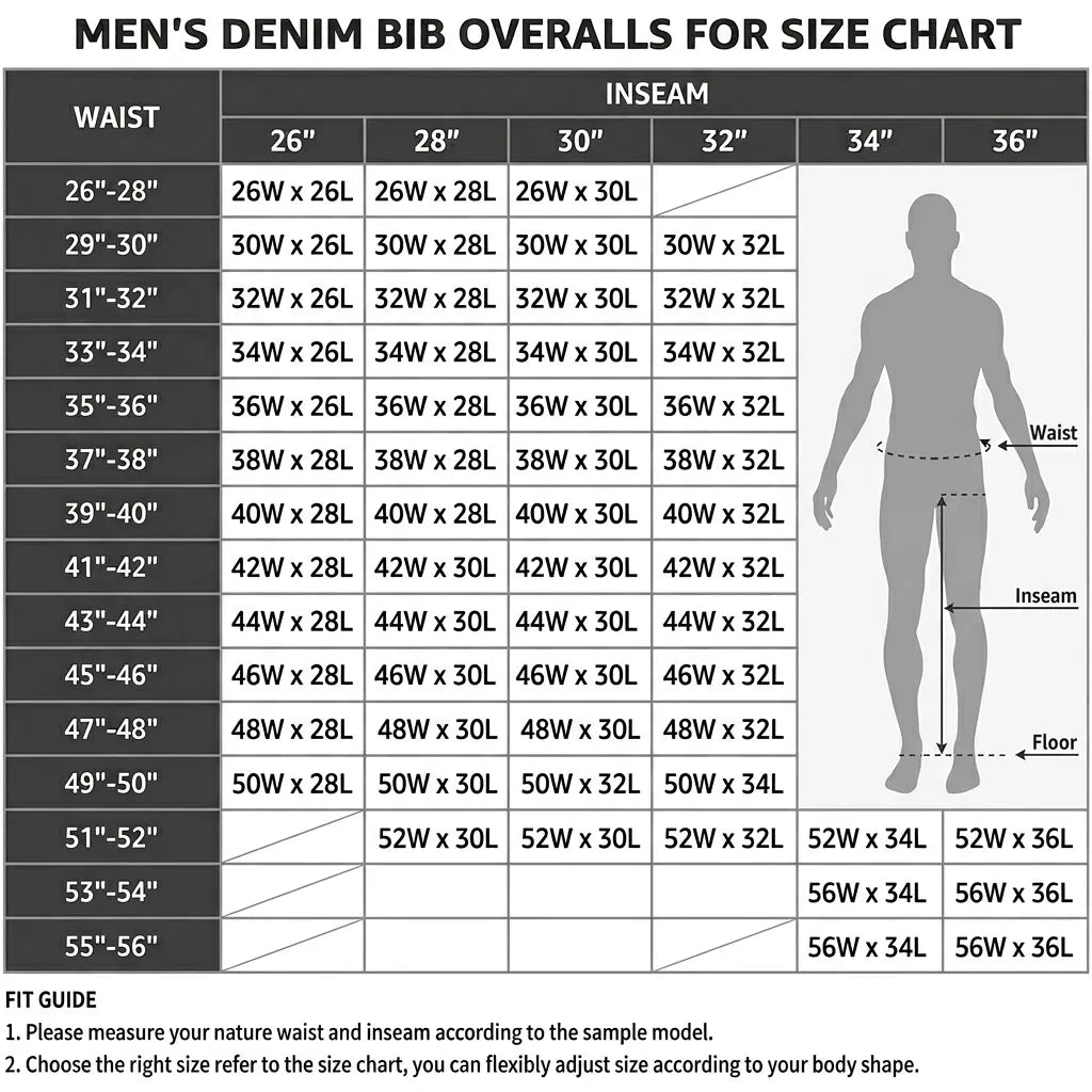 Men's Denim Bib Overalls, Workwear with Adjustable Straps and Convenient Tool Pockets