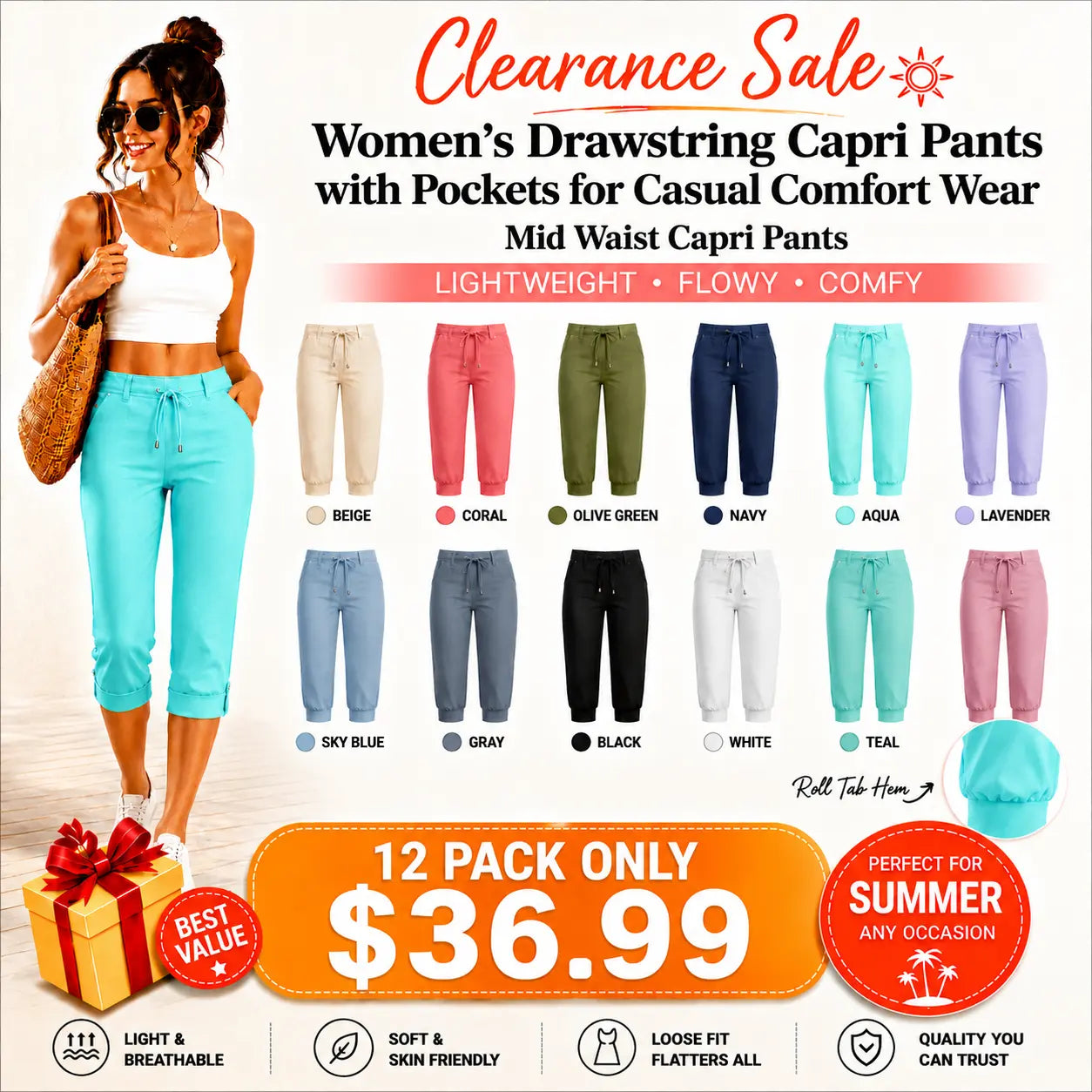 Women’s Drawstring Capri Pants with Pockets for Casual Comfort Wear