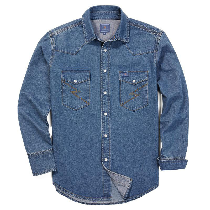 Men's Long Sleeve Stone-Washed and Pre-Washed Denim Work Shirt