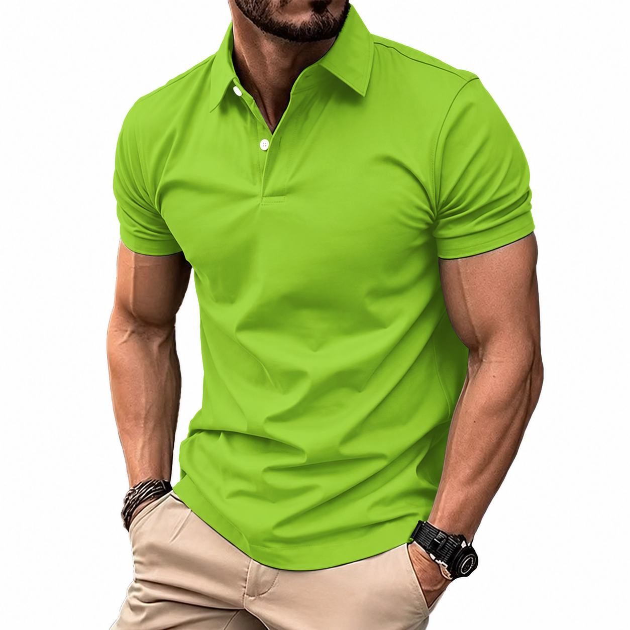Men's Casual Solid Color Short Sleeved Polo Shirt