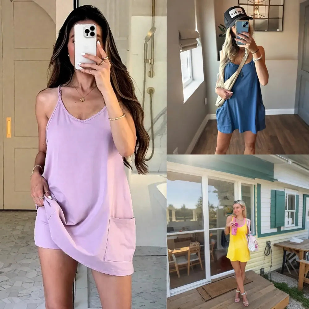 Women's Sleeveless Athletic Dress with Built-In Shorts