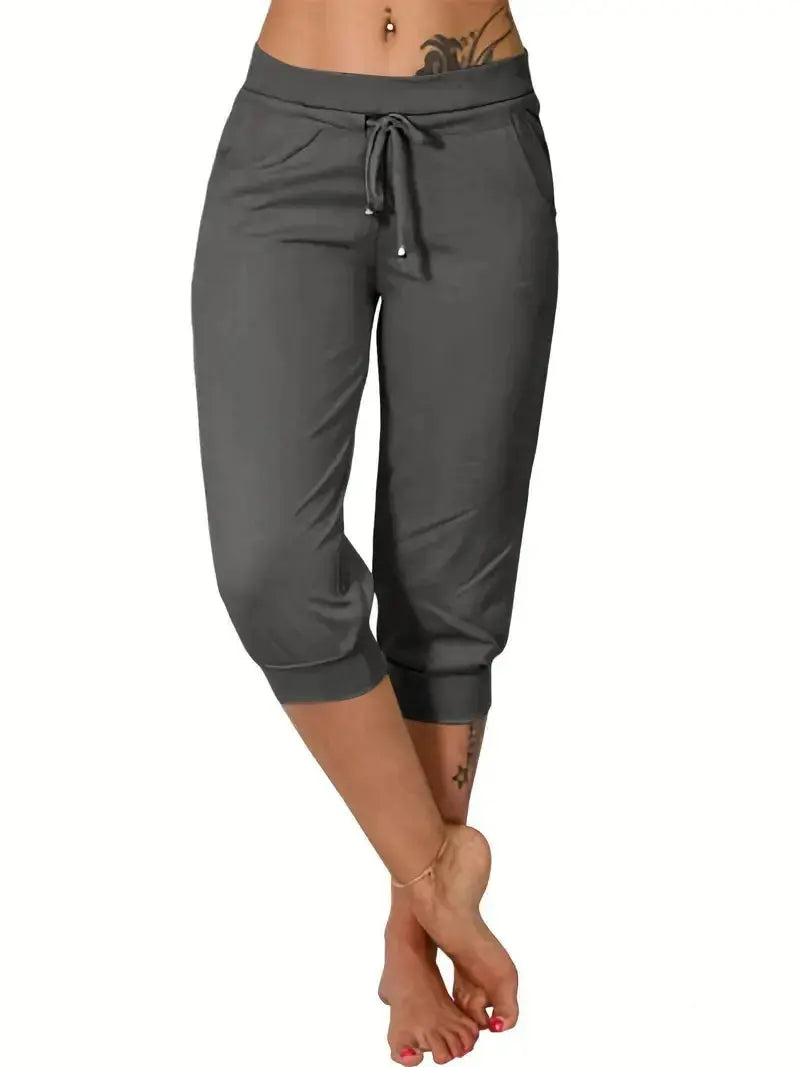 Women’s Drawstring Capri Pants with Pockets for Casual Comfort Wear