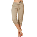 Women's Solid-Color Drawstring Waist Cropped Pants