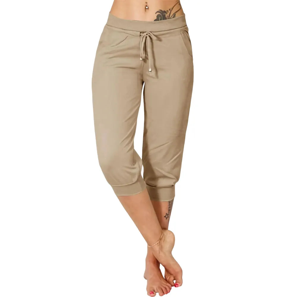 Women's Solid-Color Drawstring Waist Cropped Pants
