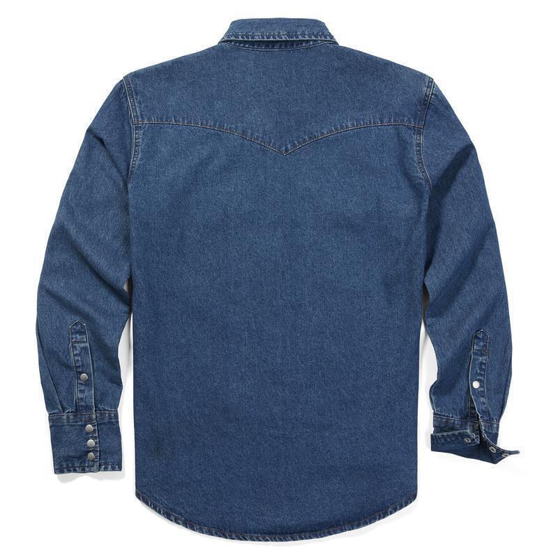 Men's Long Sleeve Stone-Washed and Pre-Washed Denim Work Shirt