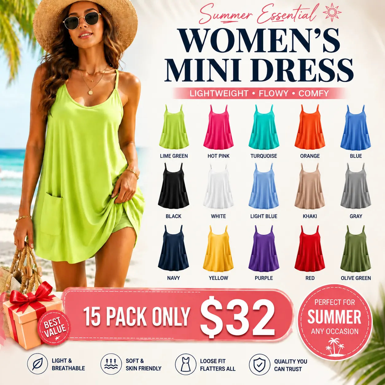 Women's Sleeveless Athletic Dress with Built-In Shorts