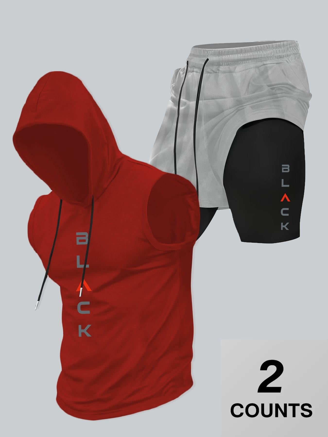 Men's Hooded Graphic Tank Top & Shorts Set