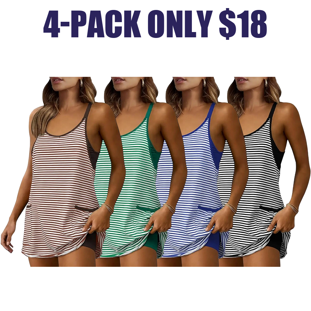 🔥Women's Summer Athletic Mini Dress Sleeveless V Neck Built-in Shorts