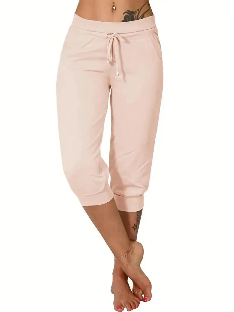 Women’s Drawstring Capri Pants with Pockets for Casual Comfort Wear