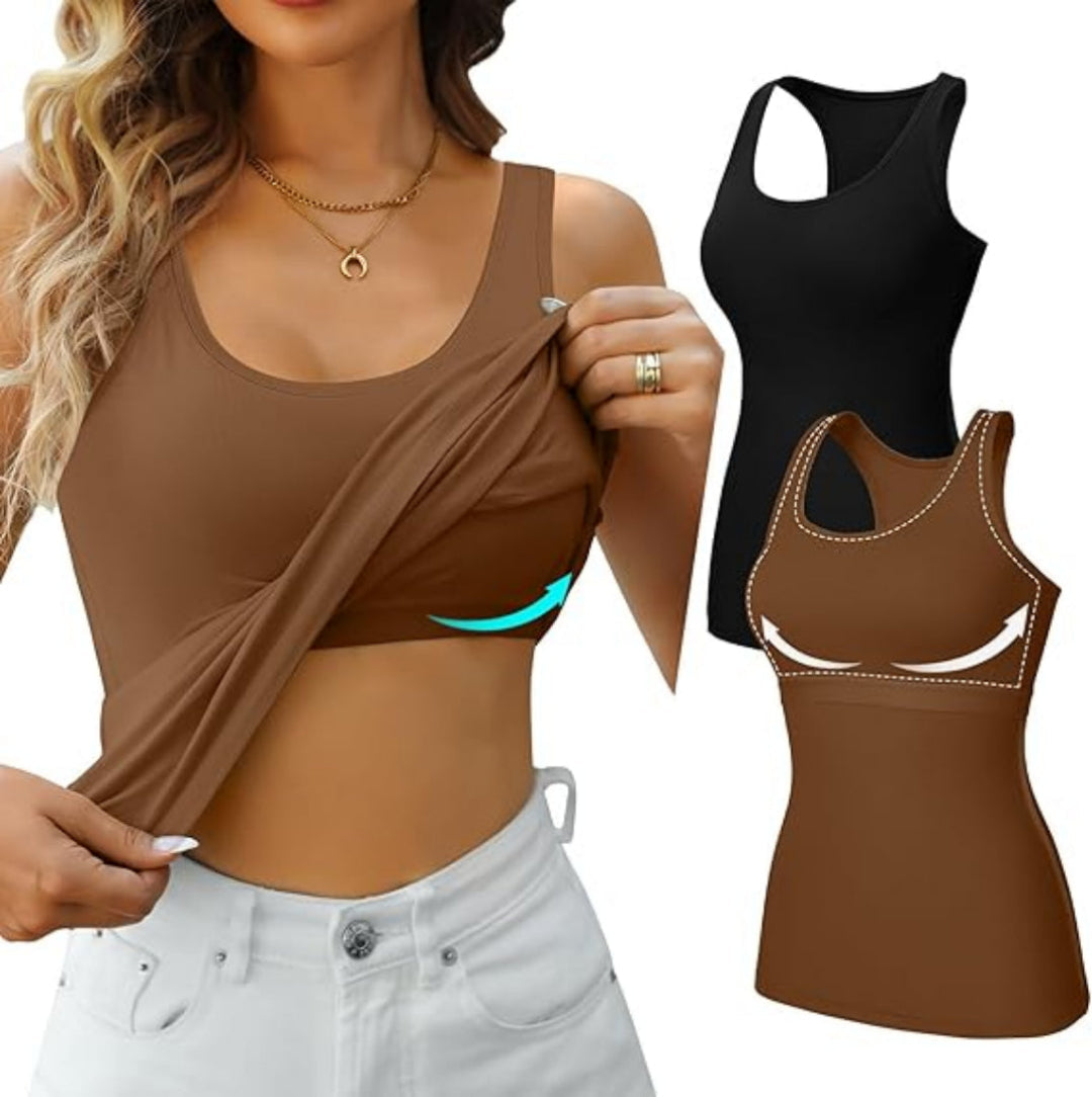 This Week's Special Price🍃Round Neck Built-in Bra Ribbed Tank Top Fit Casual Comfortable💥