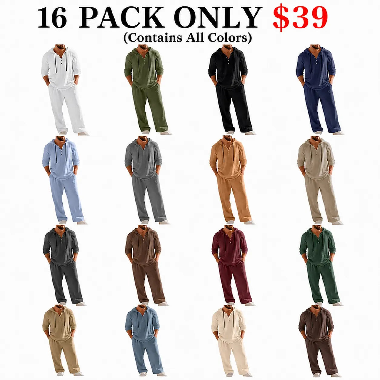 Linen Men's Hooded Casual Loose Top & Pants 2-Piece Set