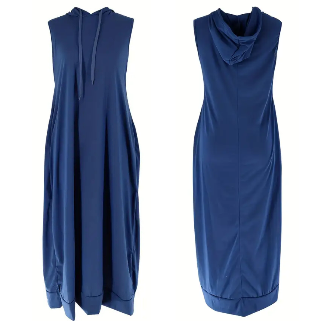 Women's Plain Drawstring Hooded Tank Dress, Casual Pocket Sleeveless Maxi Dress for Summer, Fashion Women's Clothing for Daily Wear