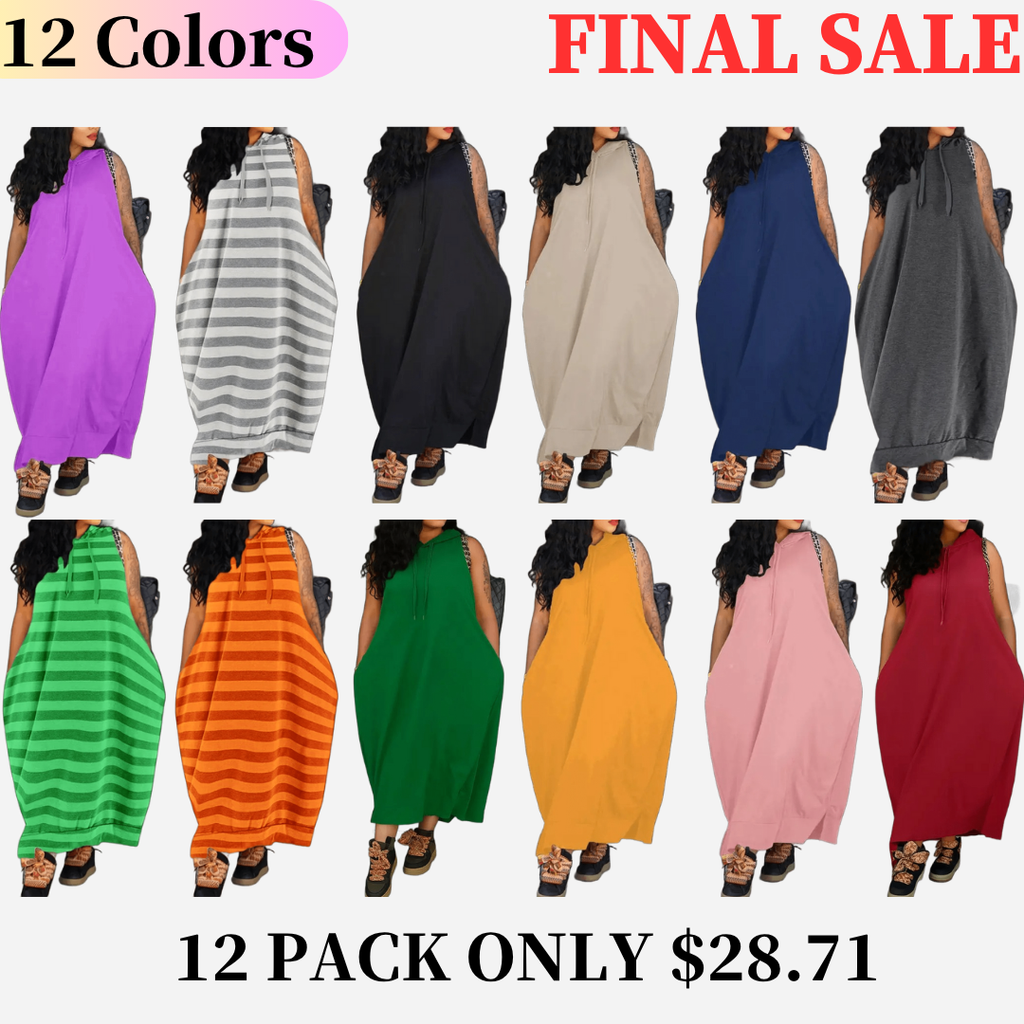 Women's Plain Drawstring Hooded Tank Dress, Casual Pocket Sleeveless Maxi Dress for Summer, Fashion Women's Clothing for Daily Wear