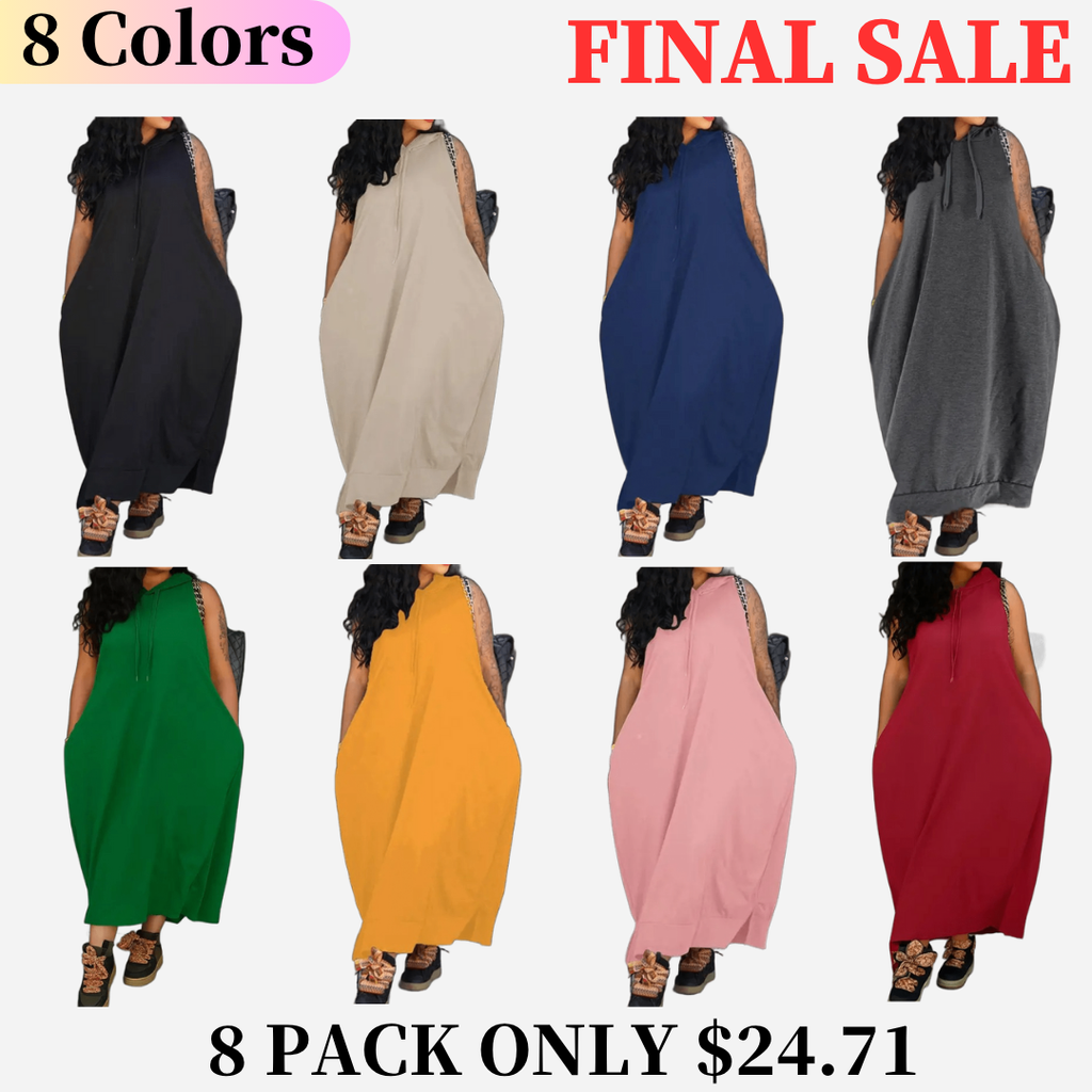 Women's Plain Drawstring Hooded Tank Dress, Casual Pocket Sleeveless Maxi Dress for Summer, Fashion Women's Clothing for Daily Wear