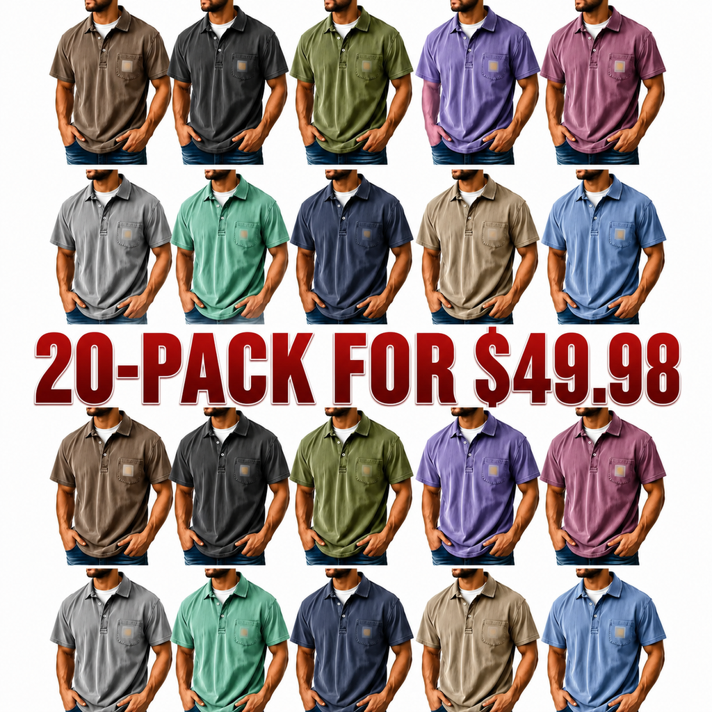 Men's Retro Lapel Button Pocket Casual Short Sleeve POLO Shirt
