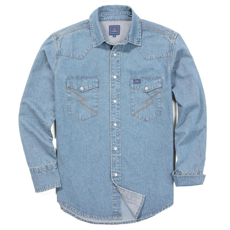 Men's Long Sleeve Stone-Washed and Pre-Washed Denim Work Shirt