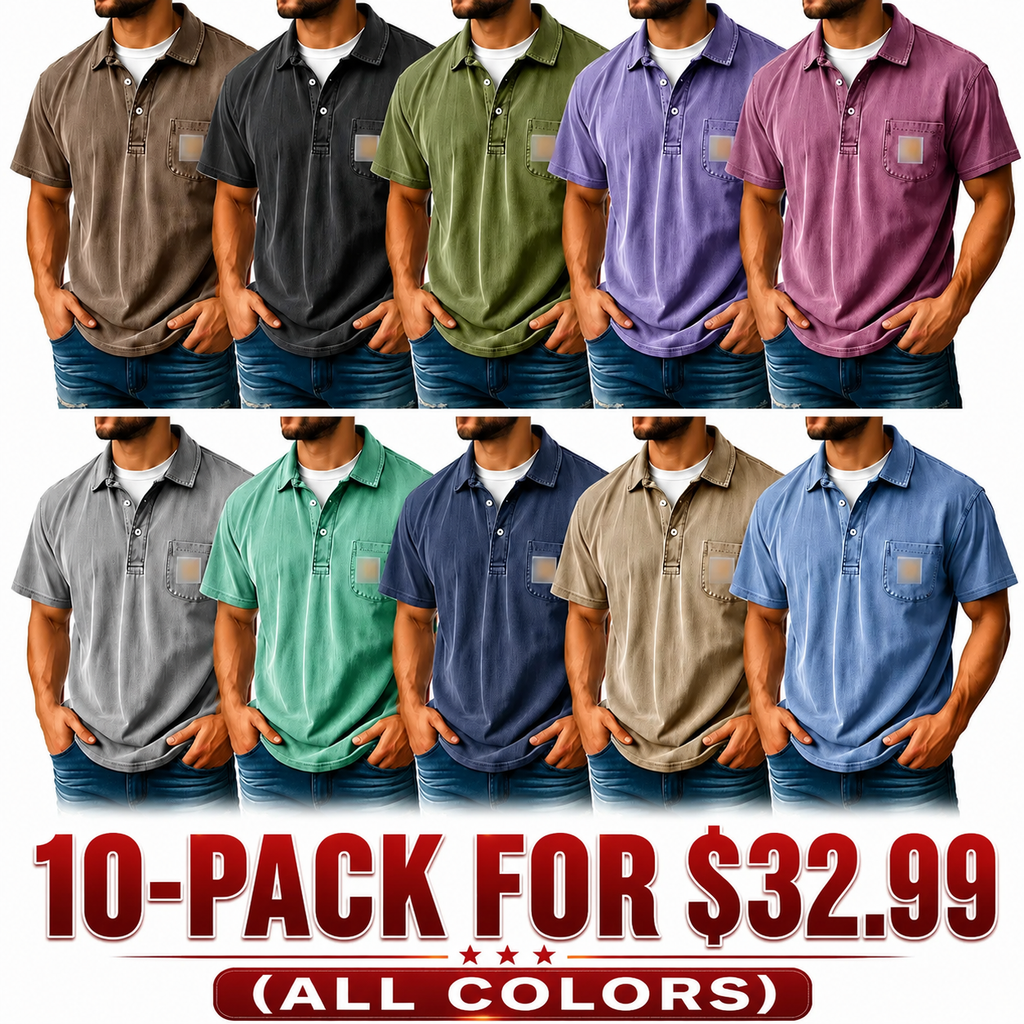 Men's Retro Lapel Button Pocket Casual Short Sleeve POLO Shirt