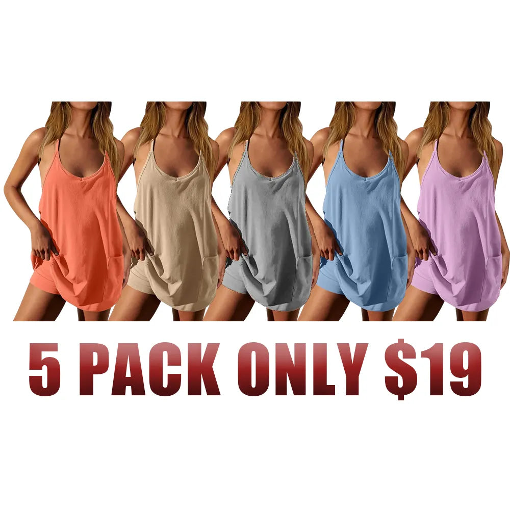 Women's Sleeveless Athletic Dress with Built-In Shorts