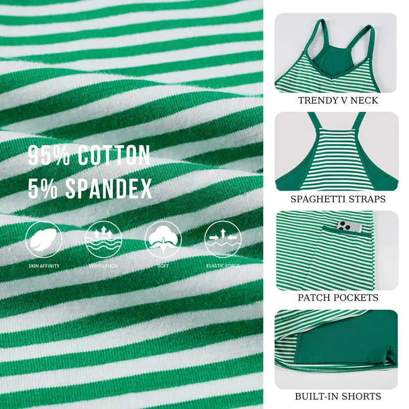 🔥Women's Summer Athletic Mini Dress Sleeveless V Neck Built-in Shorts