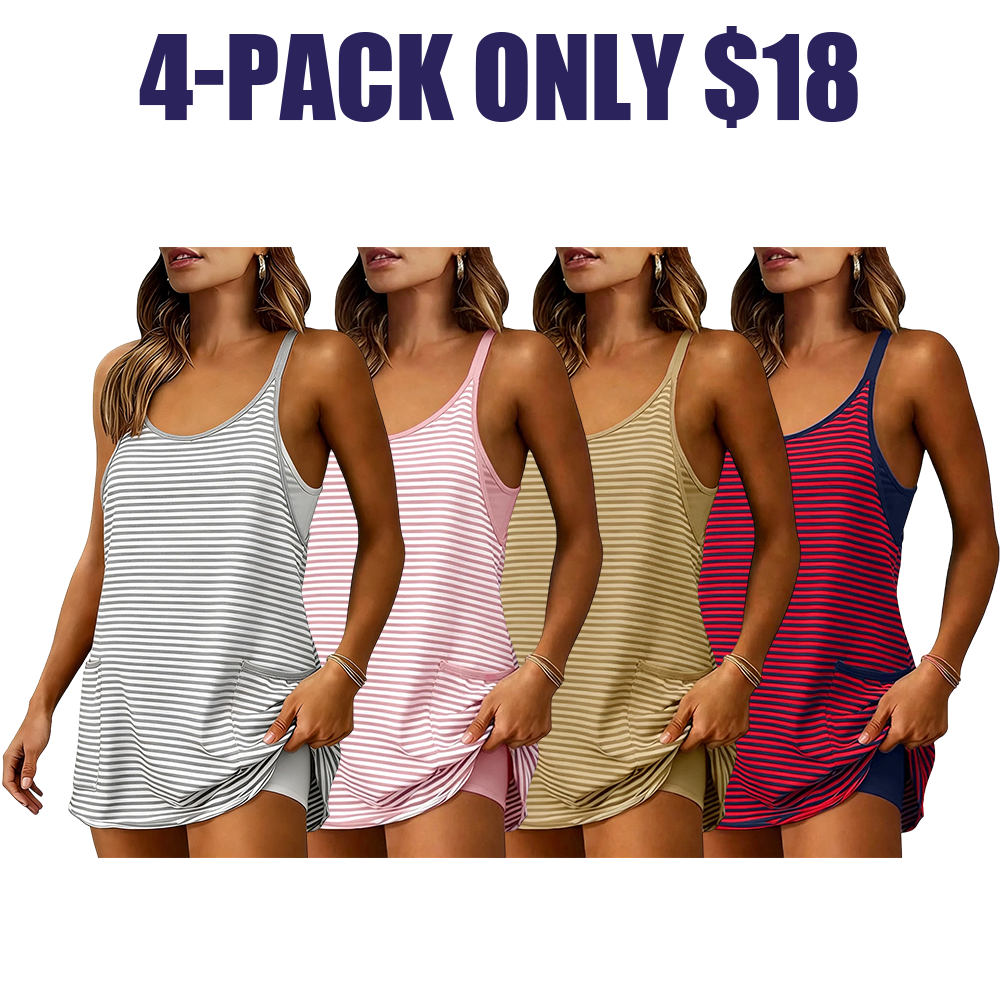 🔥Women's Summer Athletic Mini Dress Sleeveless V Neck Built-in Shorts