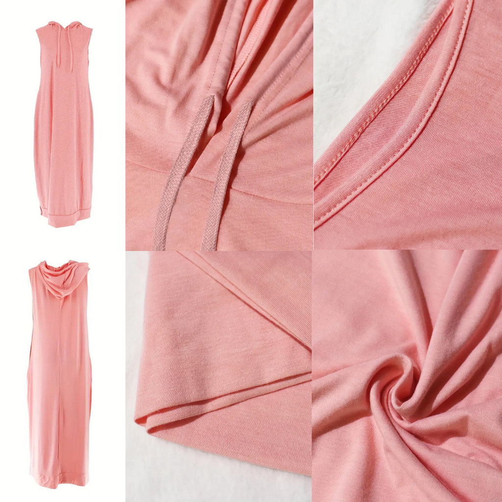 Women's Plain Drawstring Hooded Tank Dress, Casual Pocket Sleeveless Maxi Dress for Summer, Fashion Women's Clothing for Daily Wear