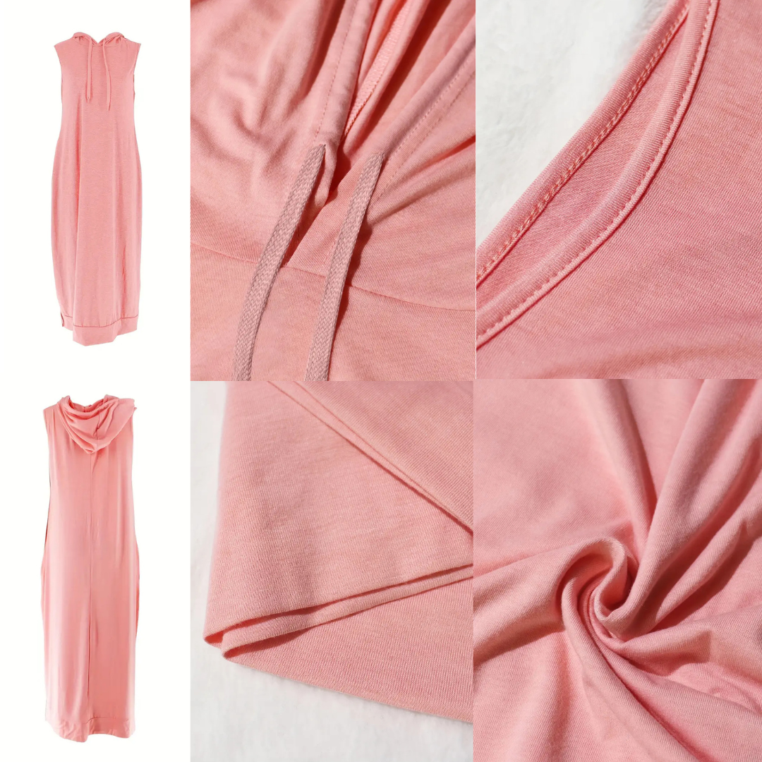 Women's Plain Drawstring Hooded Tank Dress, Casual Pocket Sleeveless Maxi Dress for Summer, Fashion Women's Clothing for Daily Wear