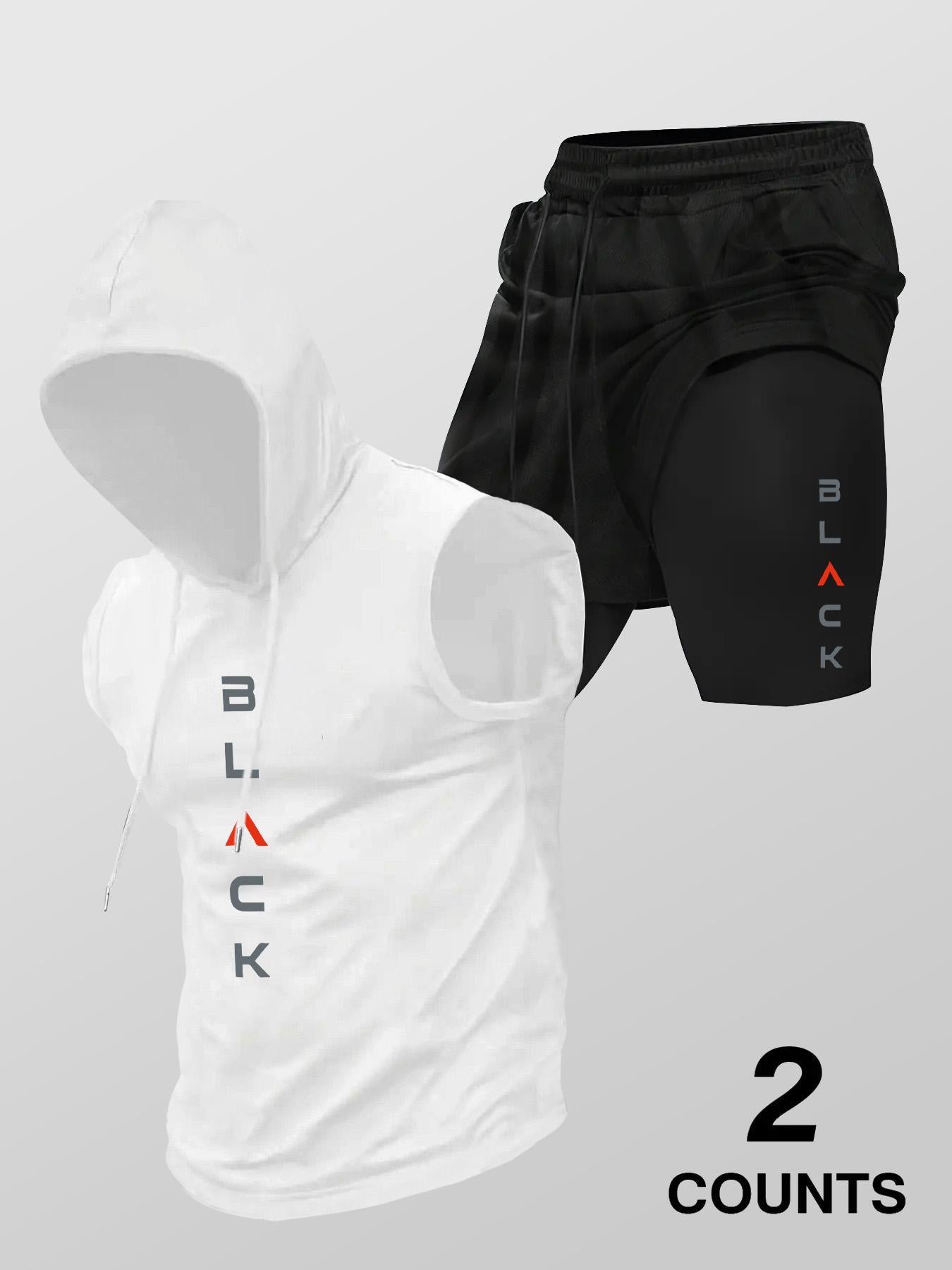 Men's Hooded Graphic Tank Top & Shorts Set