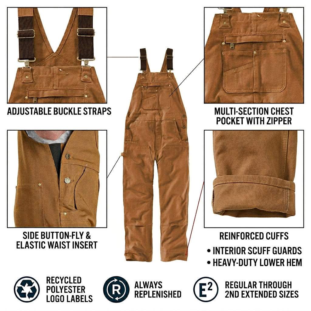 Men's Denim Bib Overalls, Workwear with Adjustable Straps and Convenient Tool Pockets