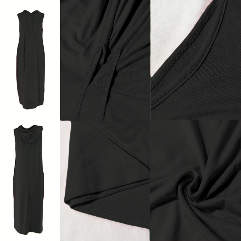 Women's Plain Drawstring Hooded Tank Dress, Casual Pocket Sleeveless Maxi Dress for Summer, Fashion Women's Clothing for Daily Wear