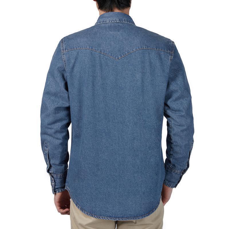 Men's Long Sleeve Stone-Washed and Pre-Washed Denim Work Shirt
