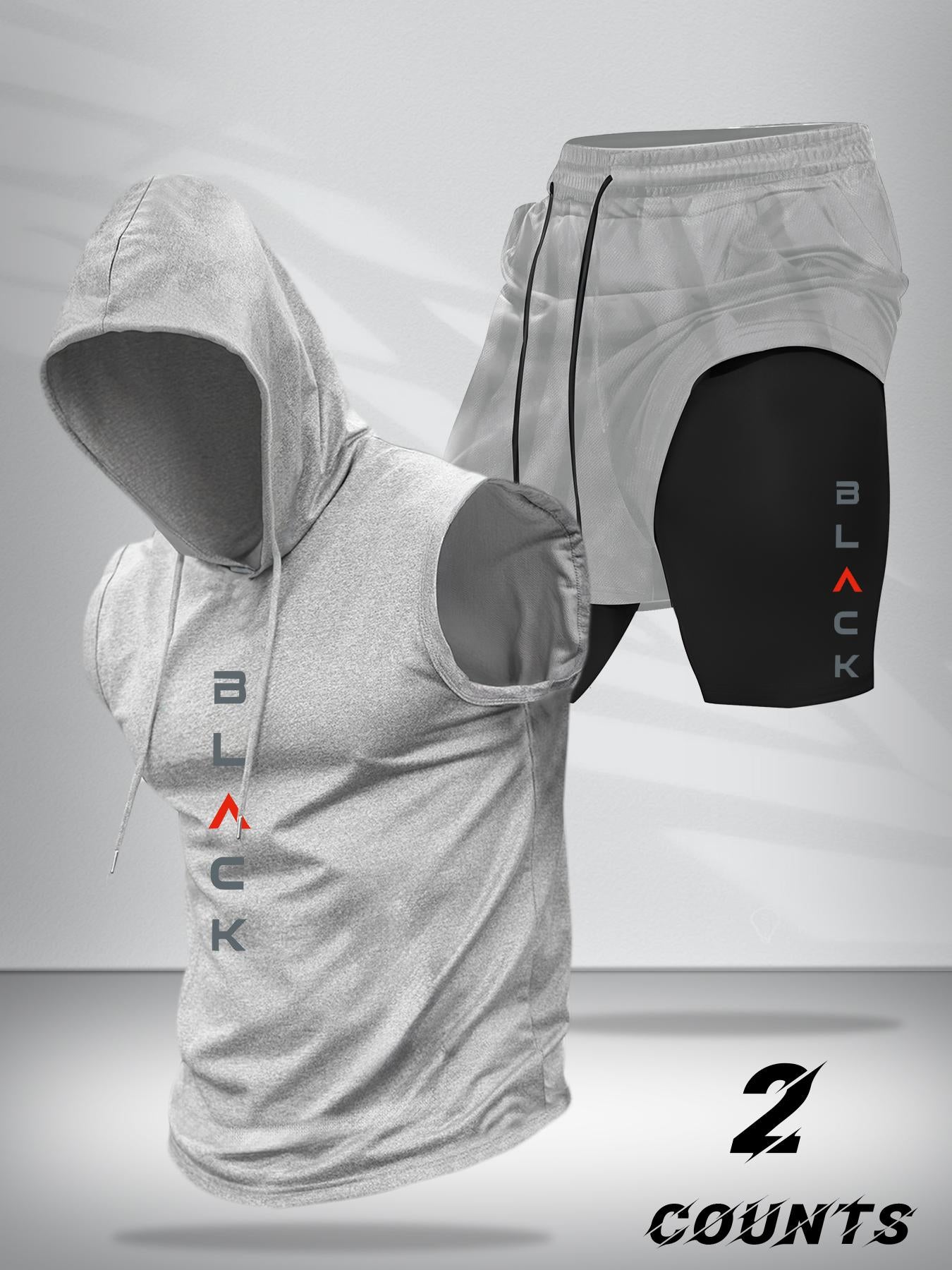 Men's Hooded Graphic Tank Top & Shorts Set