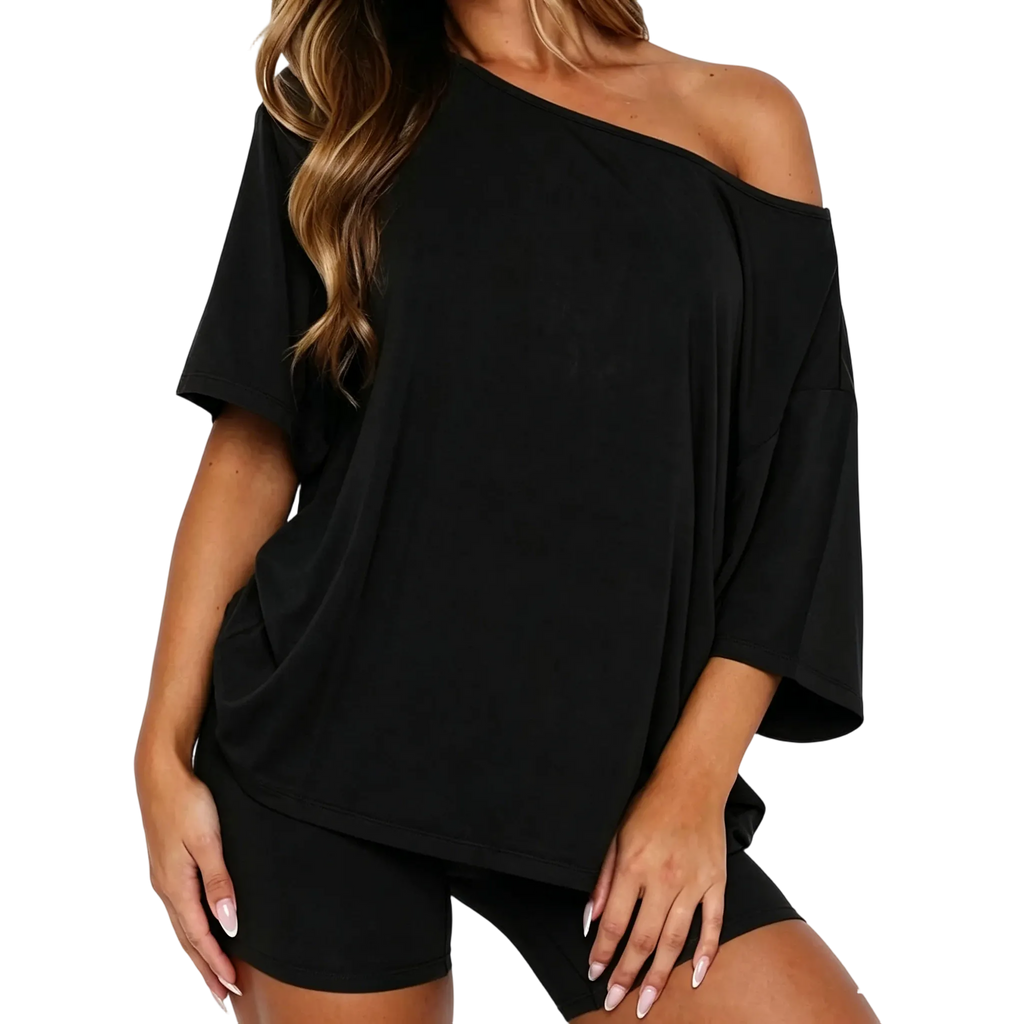 Women’s Casual Two Piece Lounge Set Off Shoulder Top & Fitted Shorts