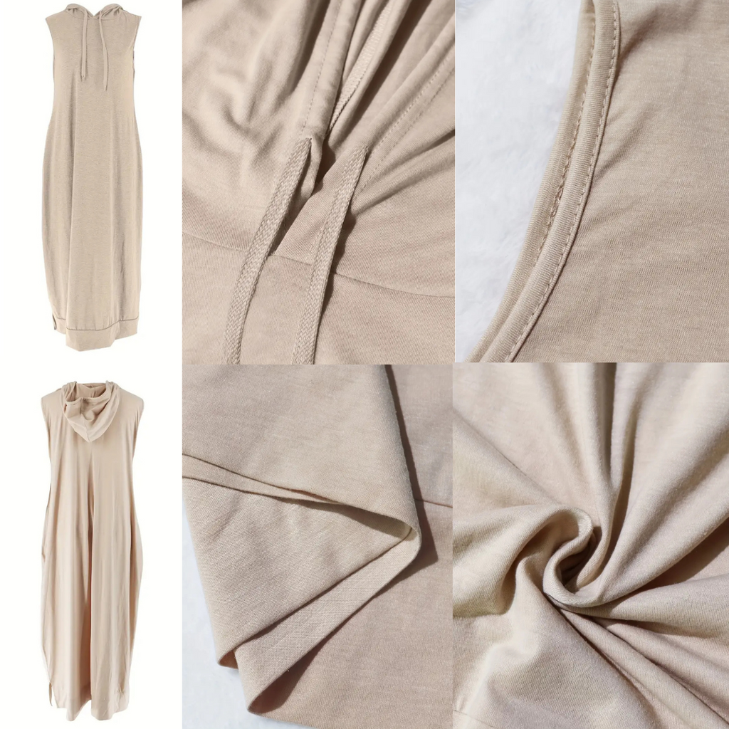 Women's Plain Drawstring Hooded Tank Dress, Casual Pocket Sleeveless Maxi Dress for Summer, Fashion Women's Clothing for Daily Wear