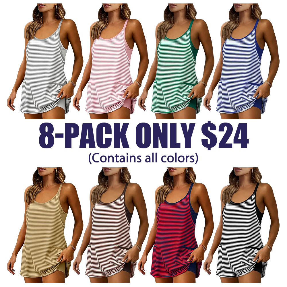 🔥Women's Summer Athletic Mini Dress Sleeveless V Neck Built-in Shorts