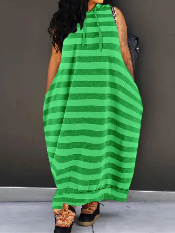 Women's Plain Drawstring Hooded Tank Dress, Casual Pocket Sleeveless Maxi Dress for Summer, Fashion Women's Clothing for Daily Wear