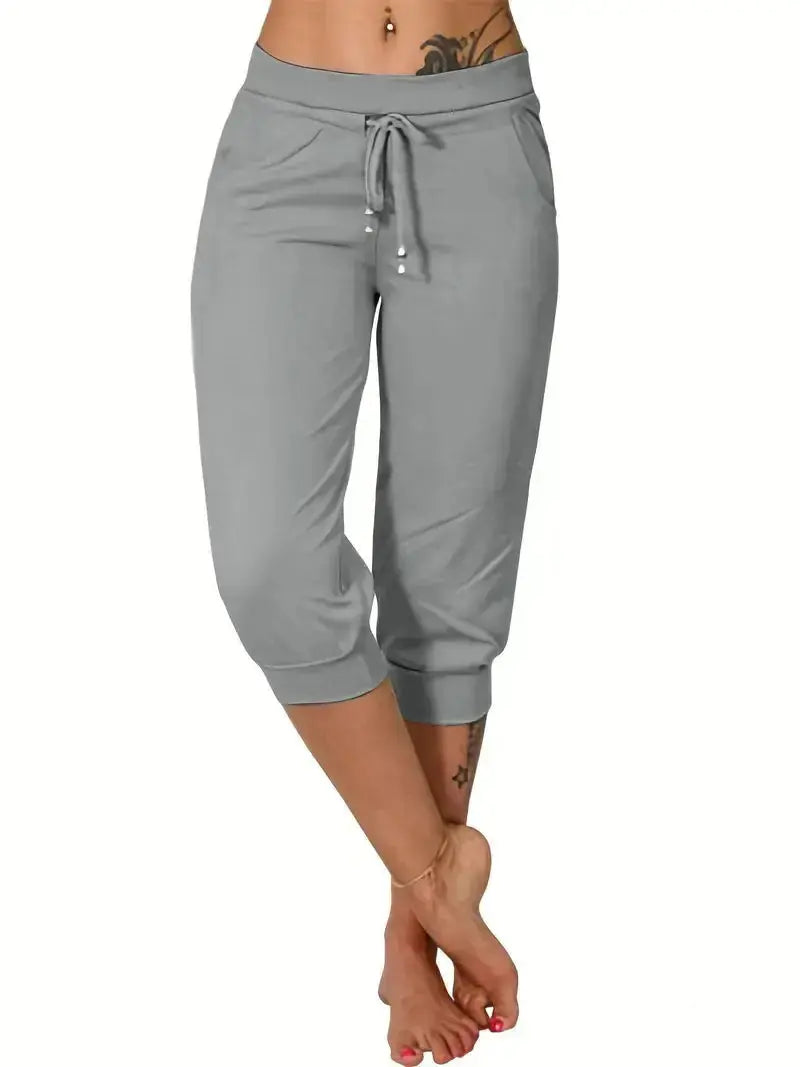 Women’s Drawstring Capri Pants with Pockets for Casual Comfort Wear