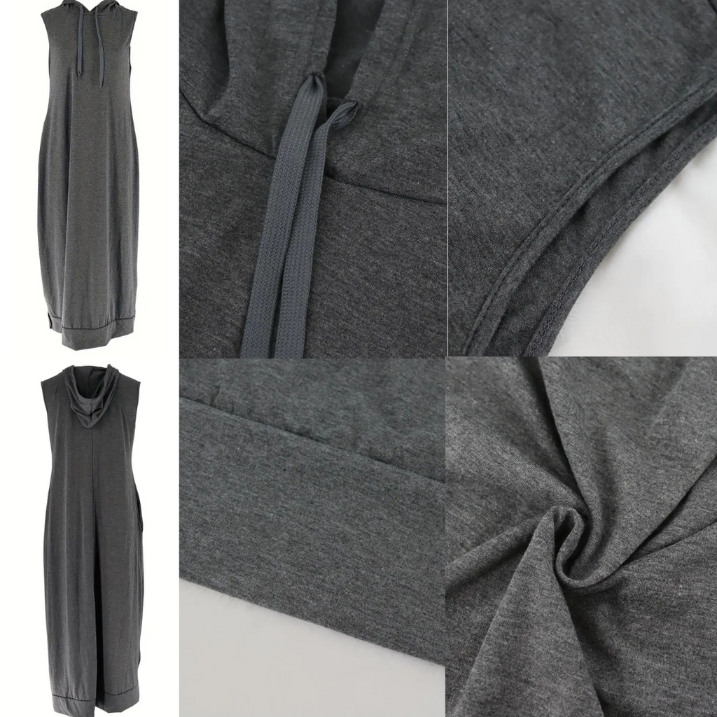 Women's Plain Drawstring Hooded Tank Dress, Casual Pocket Sleeveless Maxi Dress for Summer, Fashion Women's Clothing for Daily Wear