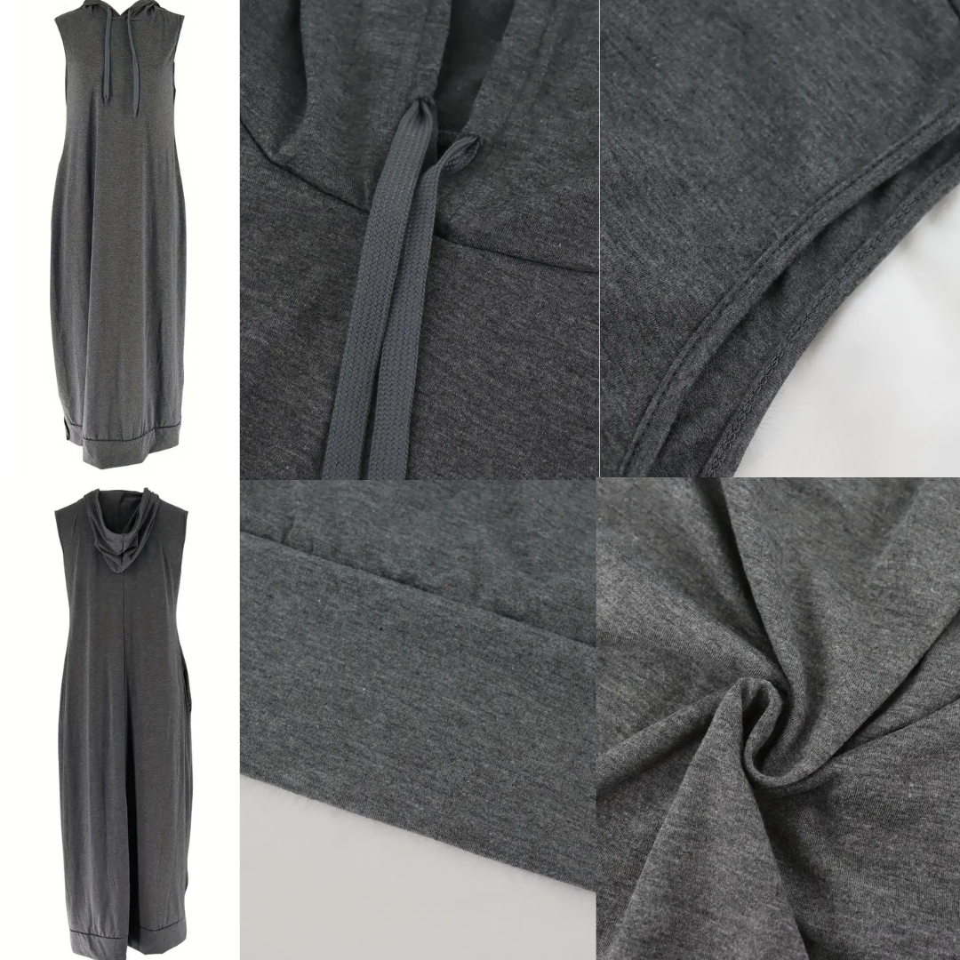 Women's Plain Drawstring Hooded Tank Dress, Casual Pocket Sleeveless Maxi Dress for Summer, Fashion Women's Clothing for Daily Wear