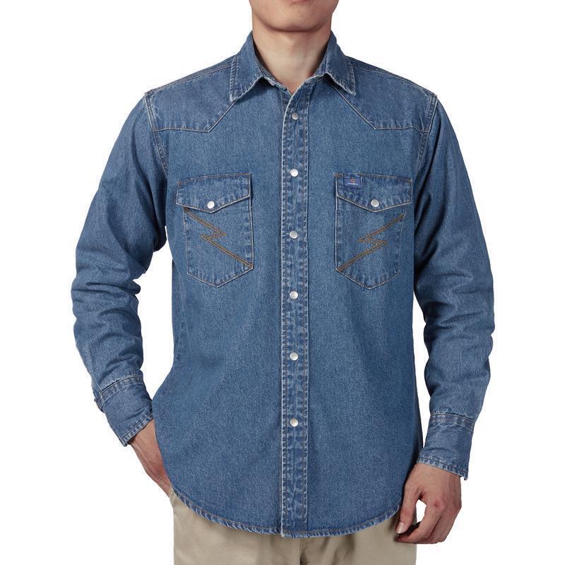 Men's Long Sleeve Stone-Washed and Pre-Washed Denim Work Shirt