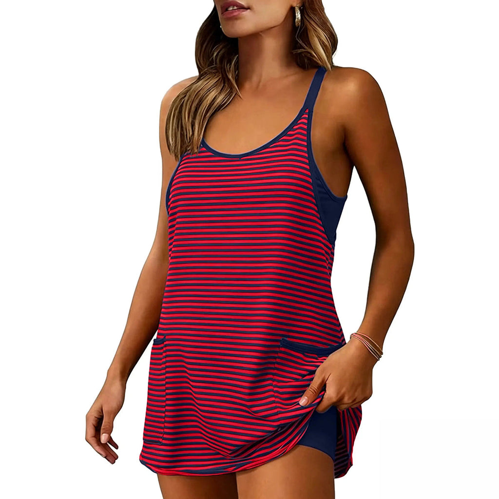 🔥Women's Summer Athletic Mini Dress Sleeveless V Neck Built-in Shorts