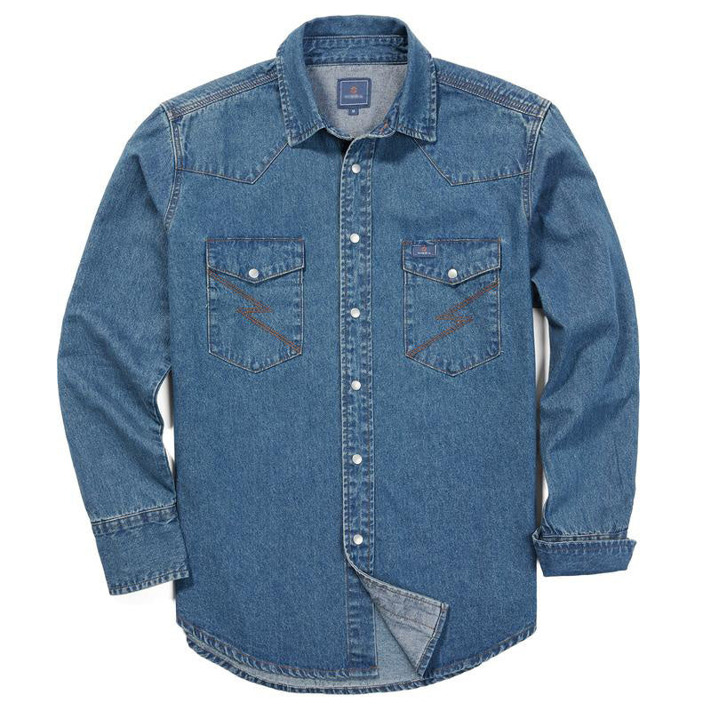 Men's Long Sleeve Stone-Washed and Pre-Washed Denim Work Shirt