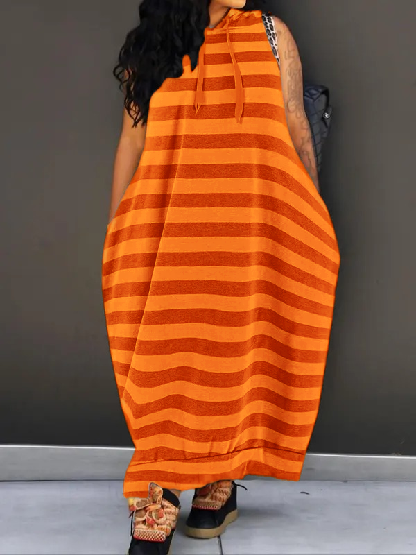 Women's Plain Drawstring Hooded Tank Dress, Casual Pocket Sleeveless Maxi Dress for Summer, Fashion Women's Clothing for Daily Wear