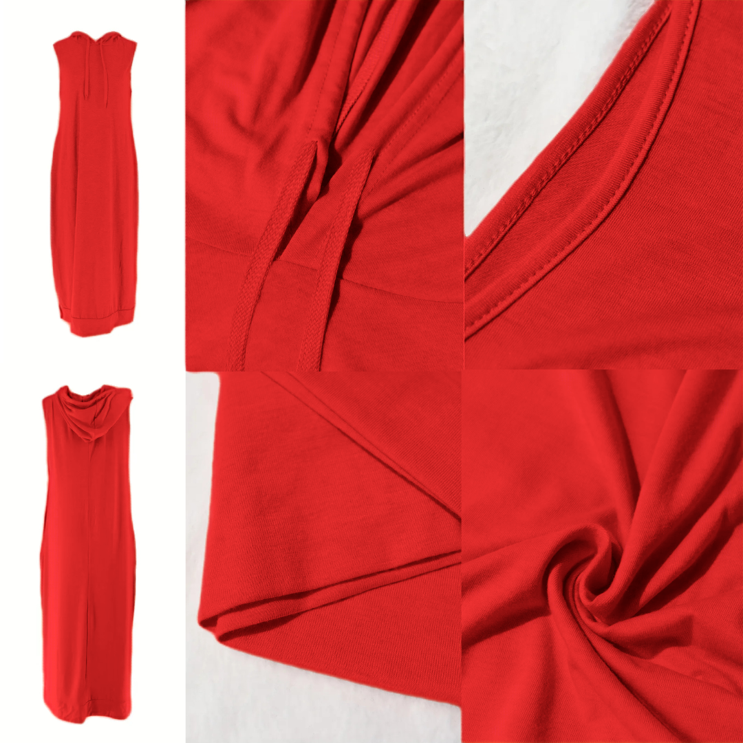 Women's Plain Drawstring Hooded Tank Dress, Casual Pocket Sleeveless Maxi Dress for Summer, Fashion Women's Clothing for Daily Wear