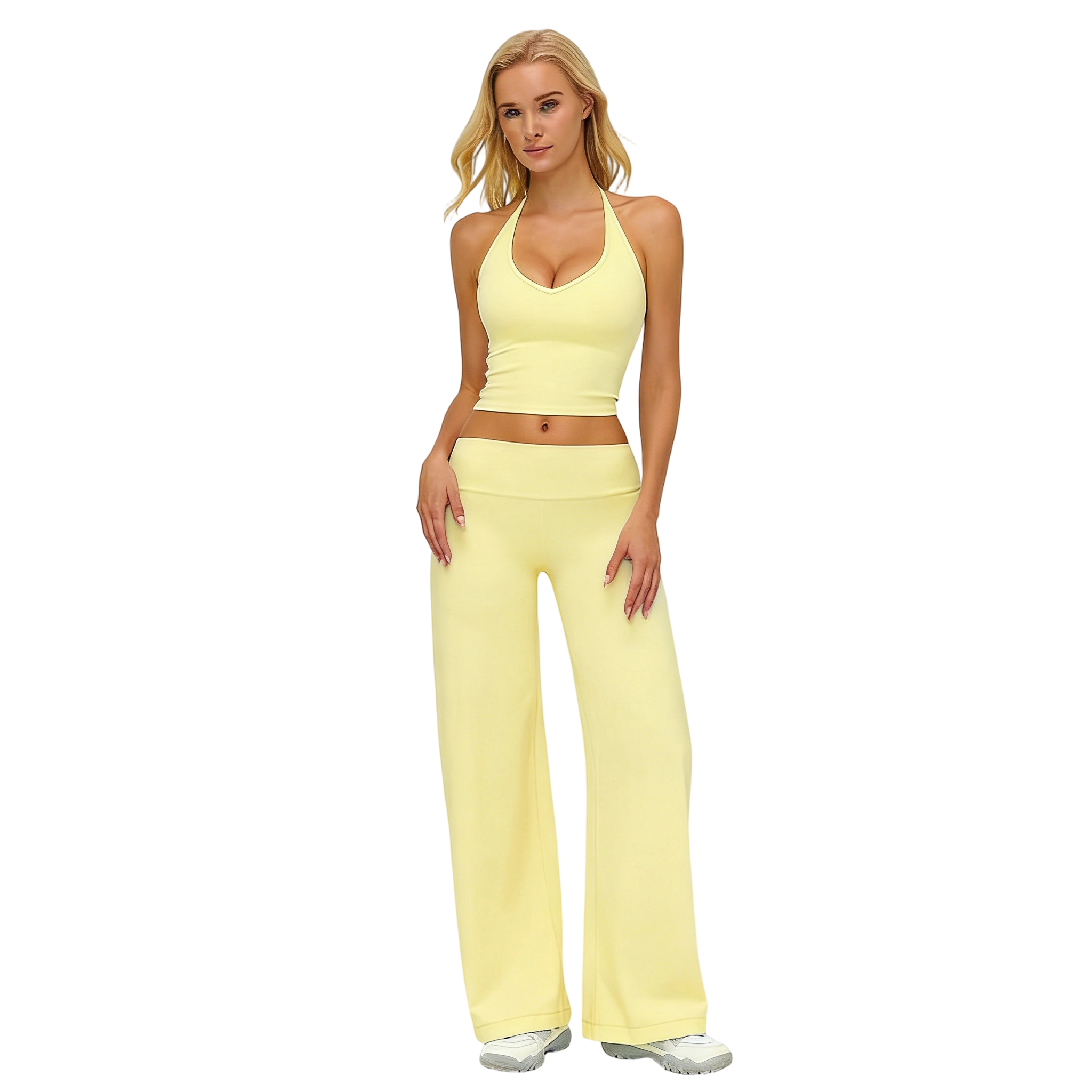 Women’s Plain Crop Cami Top & Flare Leg Pants Sports Set
