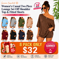 Women’s Casual Two Piece Lounge Set Off Shoulder Top & Fitted Shorts