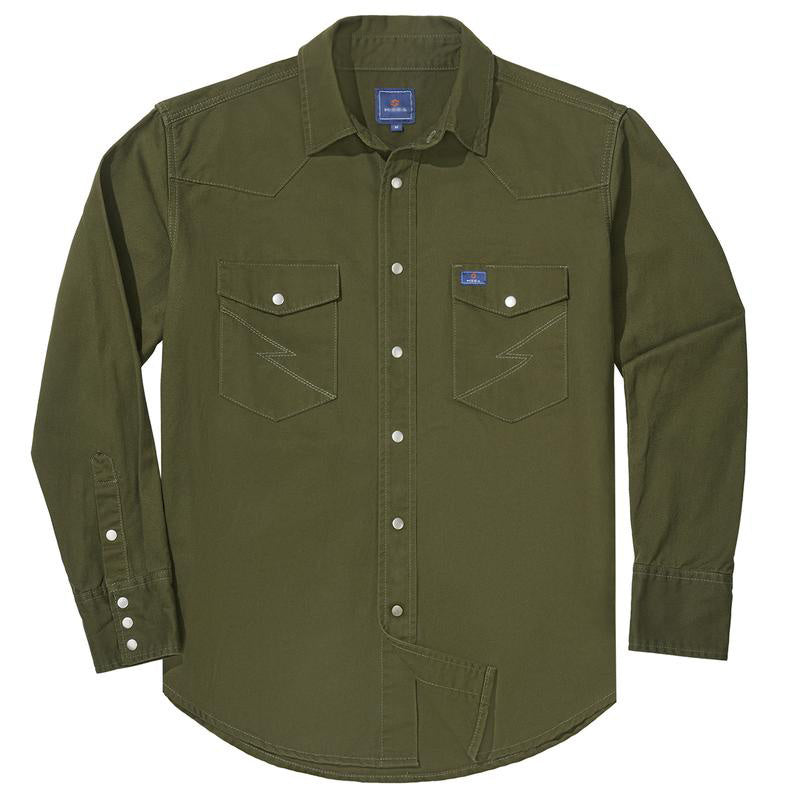 Men's Long Sleeve Stone-Washed and Pre-Washed Denim Work Shirt