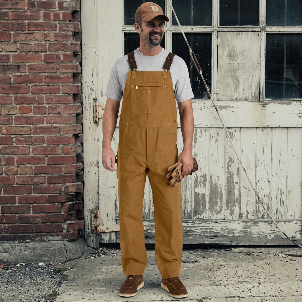 Men's Denim Bib Overalls, Workwear with Adjustable Straps and Convenient Tool Pockets