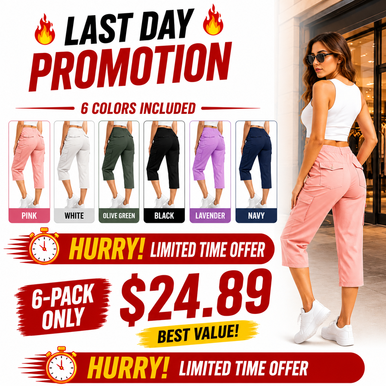 Multi Pocket Capri Cargo Pants