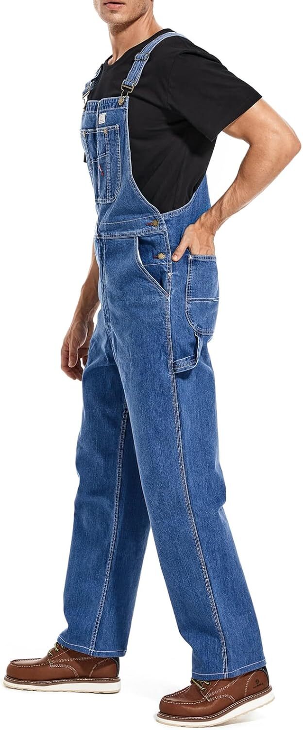 Men's Denim Bib Overalls, Workwear with Adjustable Straps and Convenient Tool Pockets